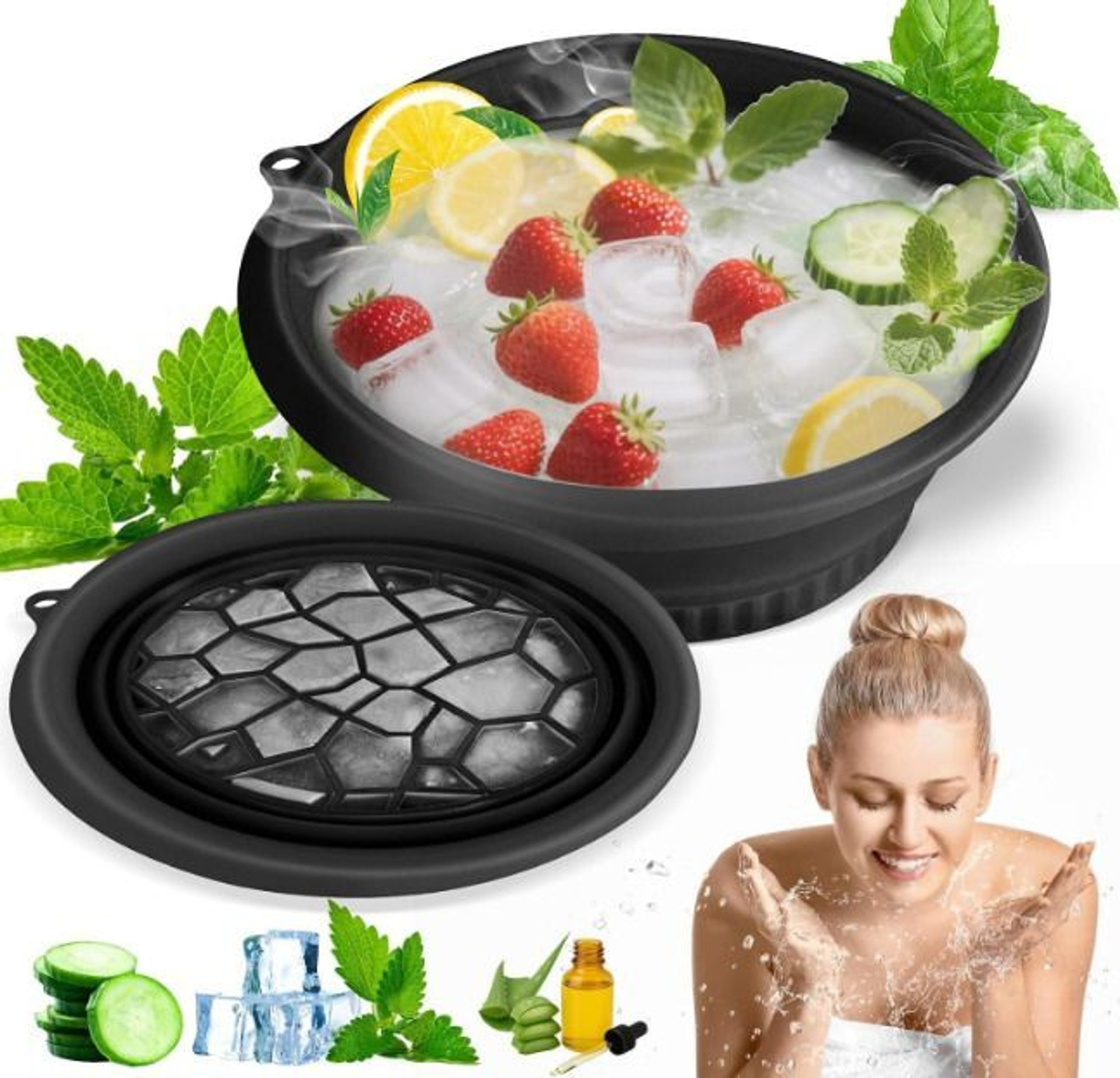 Silicone Storage Bowl Silicone Face Bowl for Ice Reusable Face Ice Massage Bowl Disposable (Pack of 1, Black)