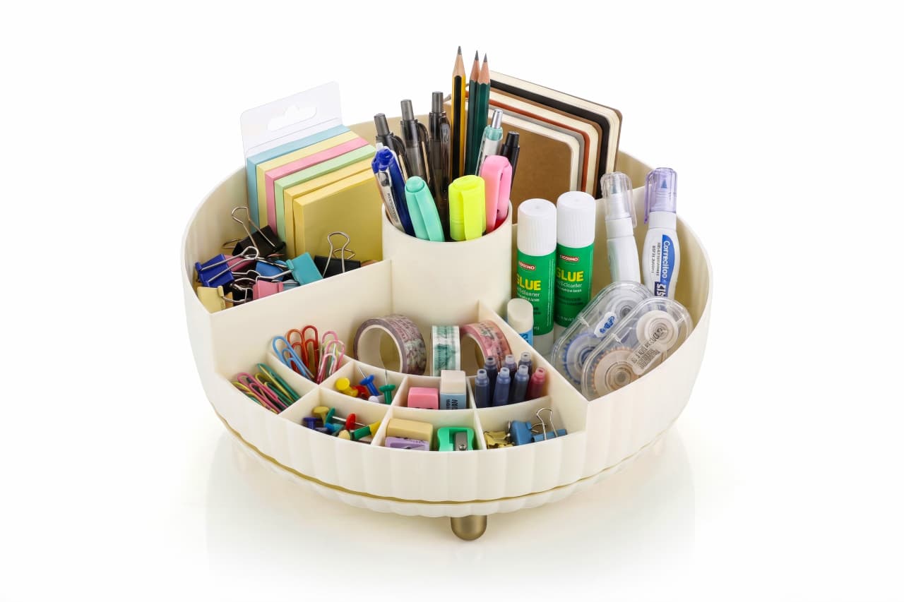 Premium 360° Rotating Makeup Organizer Tray | Multi-Compartment Cosmetic Storage Holder | Round Vanity Skincare Organizer